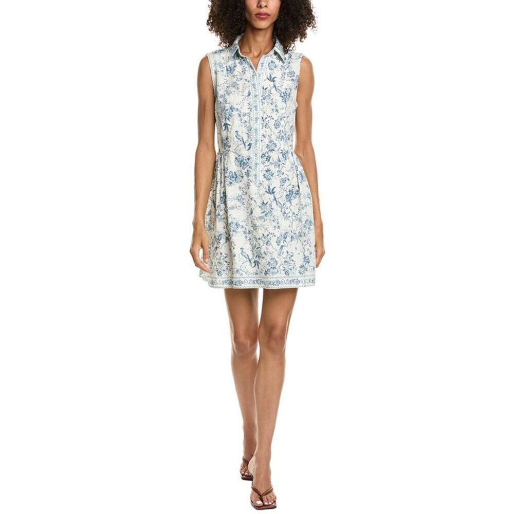 Max Studio Womens Sleeveless Button Front Short T-Shirt Dress, Blue